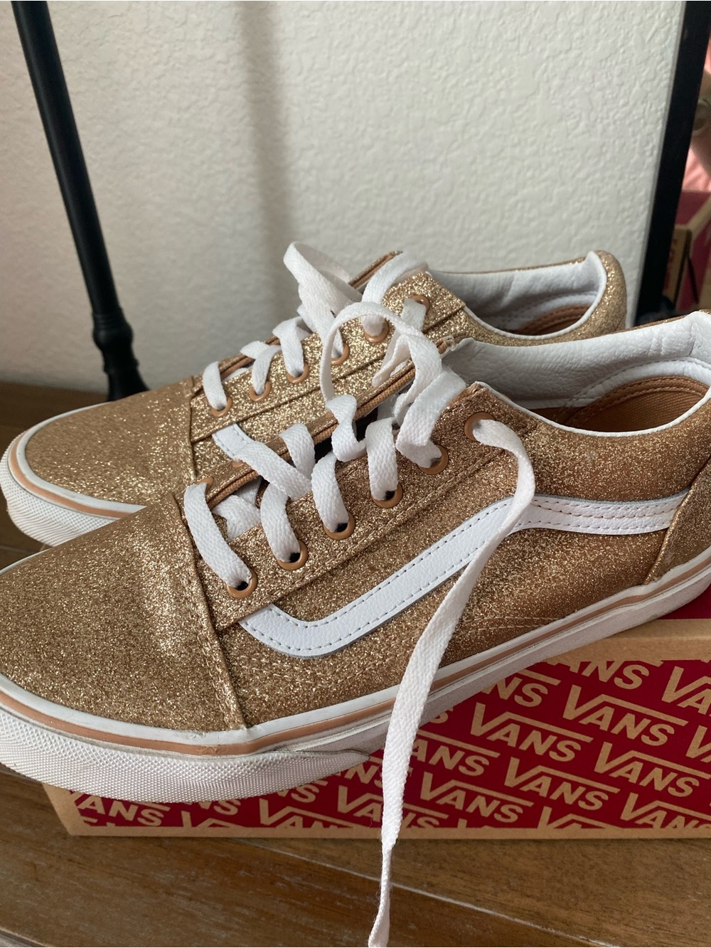 Vans Glitter Old Skool Sneakers in Gold and White